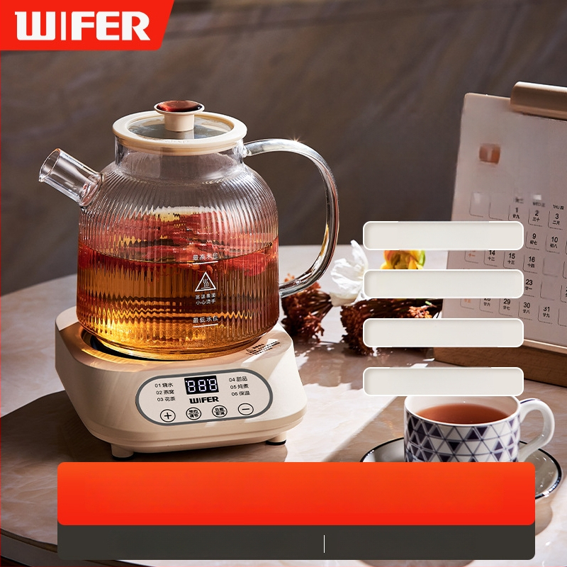 Sklenená kanvica na zdravie 1L, 220V, 400–500W, Digitálny termostat, Mikroprocesorové ovládanie