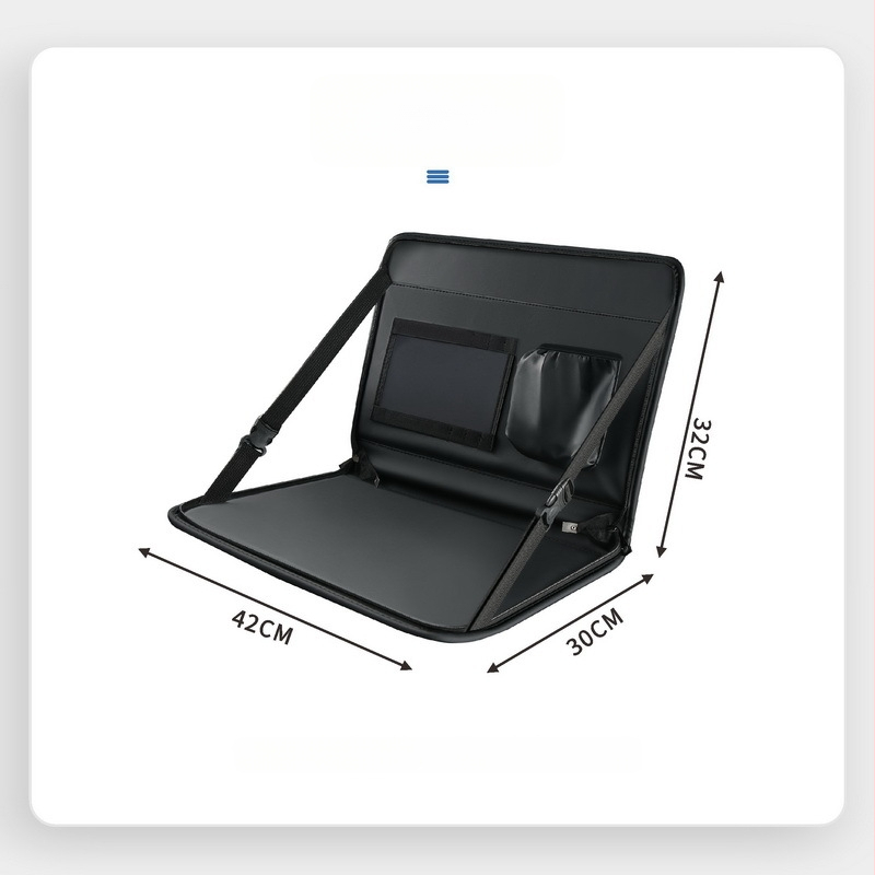 Sklopná autosedlová doska s koženým vreckom na sedadlo a držiakom na notebook — multifunkčná, nástenná inštalácia, materiál 8923769, Bymaocar