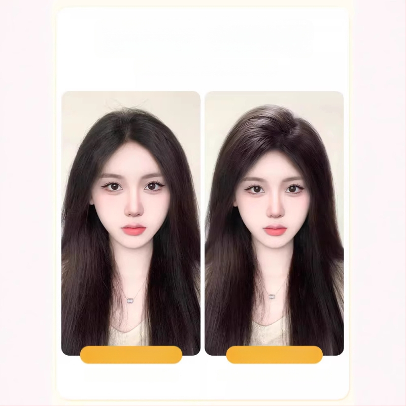 Príčesok z pravých vlasov, úplne ručne tkaný diel, frufru v tvare čísla 8 pre zakrytie línie vlasov; neviditeľný, prirodzený, ľahký a dýchajúci (Materiál: pravé vlasy; Spracovanie: ručné tkanie; Frufru: v tvare osmičky; Farbenie: povolené)