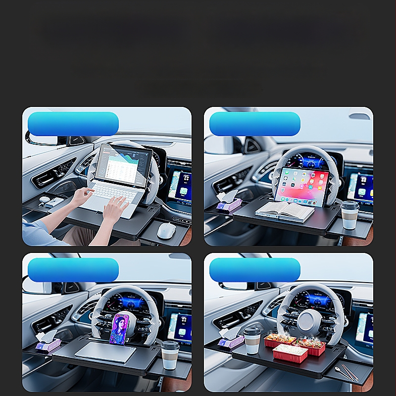 Viacfunkčný univerzálny stolík na volant auta, s držiakom na pohár a plávajúcim stolom v interiéri vozidla