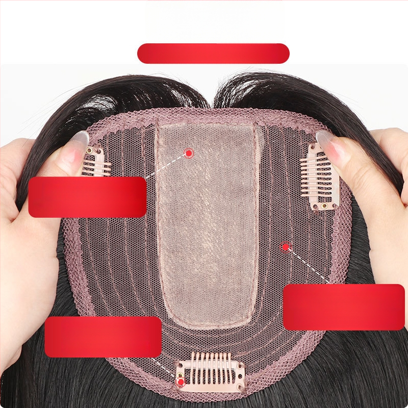 Patch na vrchnú časť paruky z pravých ľudských vlasov, rovný, 20–30 cm, priedušný, fariteľný, pridáva objem na zakrytie šedivých vlasov