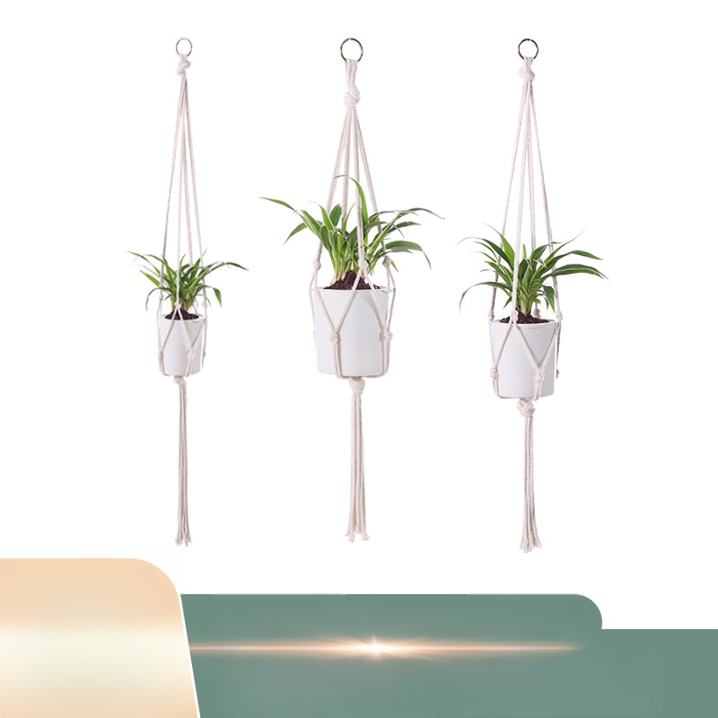 Zavesný kvetináč sieť z bavlneného povrazu, ručne pletené, medzinárodný export — hlavné trhy: Európa, Severná a Južná Amerika, Blízky východ