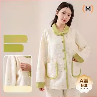 Maternitný pyžamový set do domácnosti, štýl víla, 100% polyester, dlhé rukávy, dlhé nohavice, jesenná a zimná sezóna, dojčenie