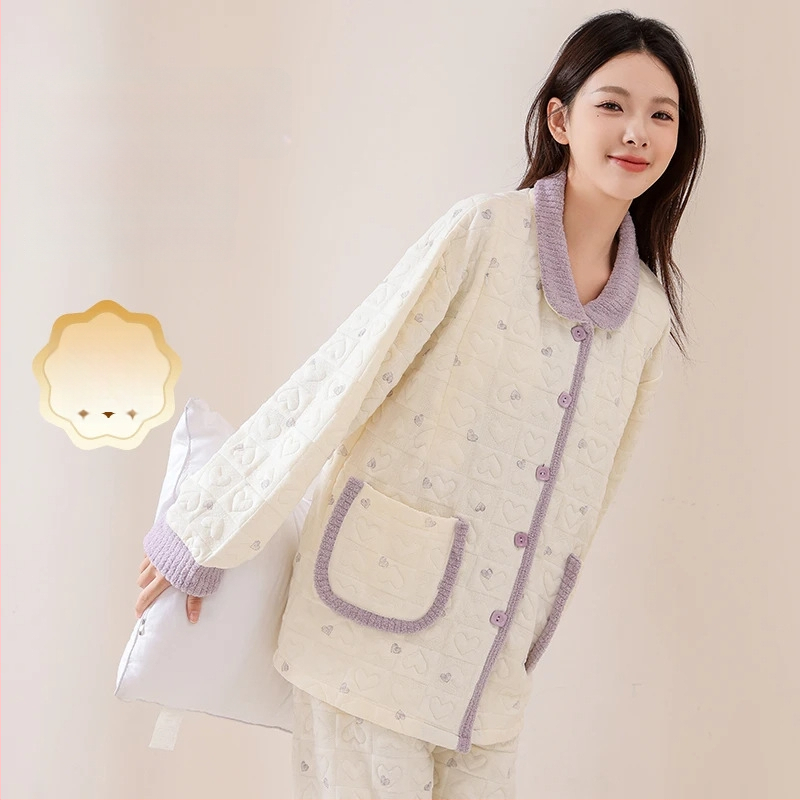 Maternitný pyžamový set do domácnosti, štýl víla, 100% polyester, dlhé rukávy, dlhé nohavice, jesenná a zimná sezóna, dojčenie