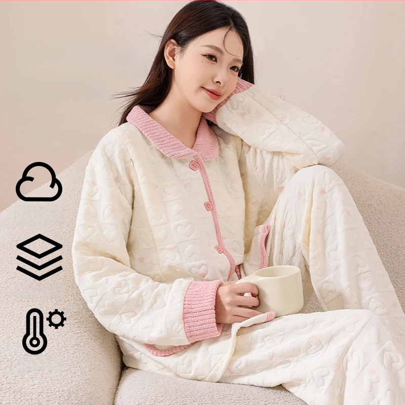 Maternitný pyžamový set do domácnosti, štýl víla, 100% polyester, dlhé rukávy, dlhé nohavice, jesenná a zimná sezóna, dojčenie