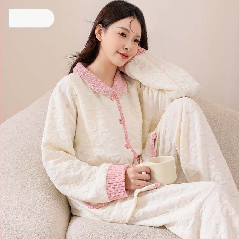 Maternitný pyžamový set do domácnosti, štýl víla, 100% polyester, dlhé rukávy, dlhé nohavice, jesenná a zimná sezóna, dojčenie