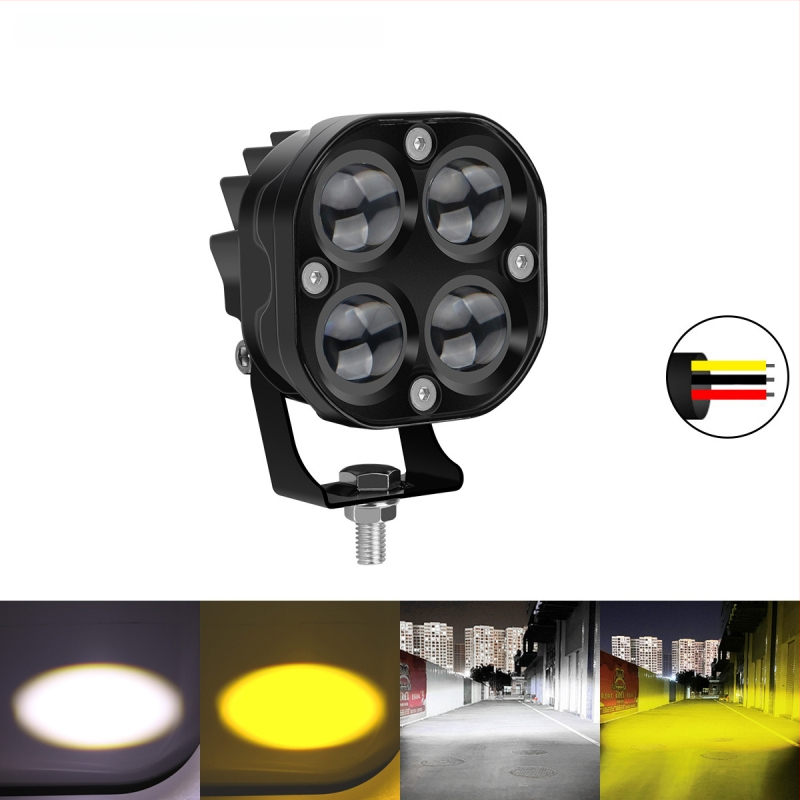 Motocyklový LED reflektor s dizajnom štyroch listov – hliníkové telo, 12V, vodotesný, životnosť 20000 h