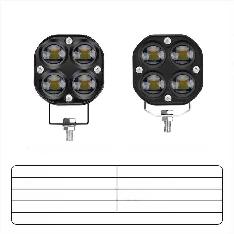 Motocyklový LED reflektor s dizajnom štyroch listov – hliníkové telo, 12V, vodotesný, životnosť 20000 h