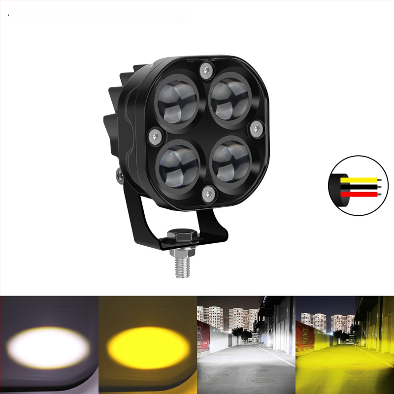 Motocyklový LED reflektor s dizajnom štyroch listov – hliníkové telo, 12V, vodotesný, životnosť 20000 h