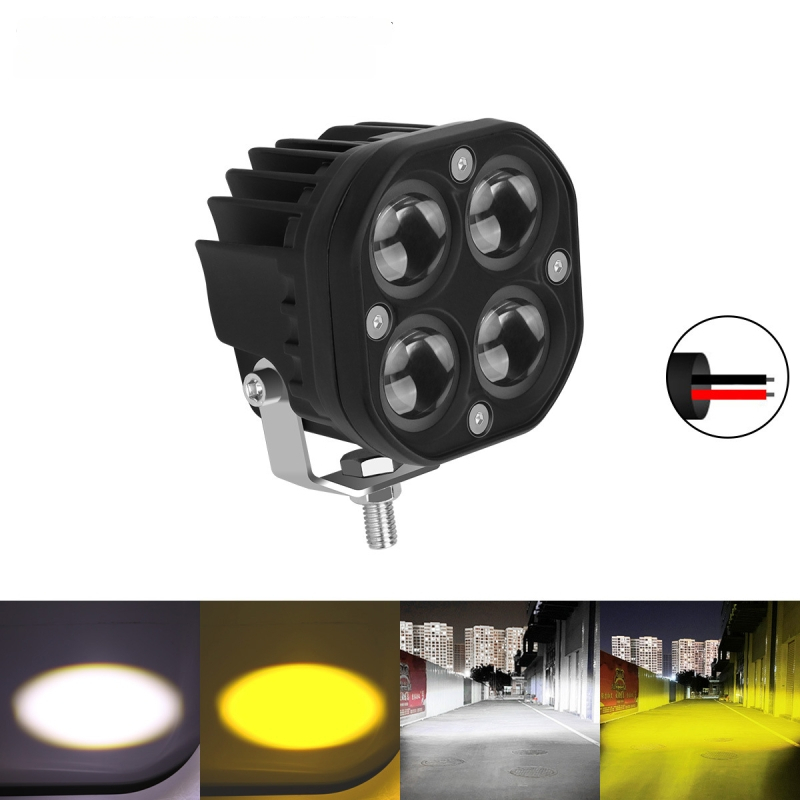 Motocyklový LED reflektor s dizajnom štyroch listov – hliníkové telo, 12V, vodotesný, životnosť 20000 h