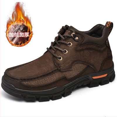 Paul Camel kožené zimné vysoké domáce topánky pre mužov, prvotriedna hovädzia koža, kožušinové vnútro, protišmyková gumová podrážka