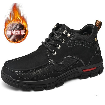 Paul Camel kožené zimné vysoké domáce topánky pre mužov, prvotriedna hovädzia koža, kožušinové vnútro, protišmyková gumová podrážka