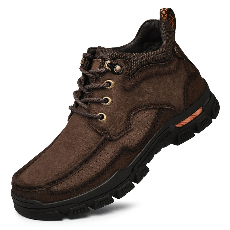 Paul Camel kožené zimné vysoké domáce topánky pre mužov, prvotriedna hovädzia koža, kožušinové vnútro, protišmyková gumová podrážka