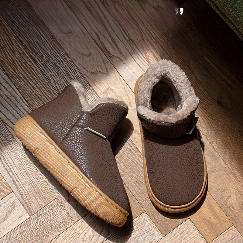 Domáce papuče – Qianchi 25421, PU vrchnok, EVA podrážka, hrubá konštrukcia, uzavreté špičky, guľatá špička, slip-on, unisex, teplo