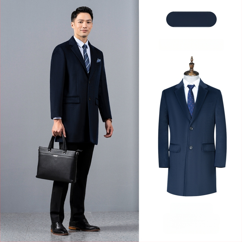 Pánsky vlnený kabát, dlhý, jednoradový, s golierom saka, jednofarebný, zimný hrubý, vrecká patch