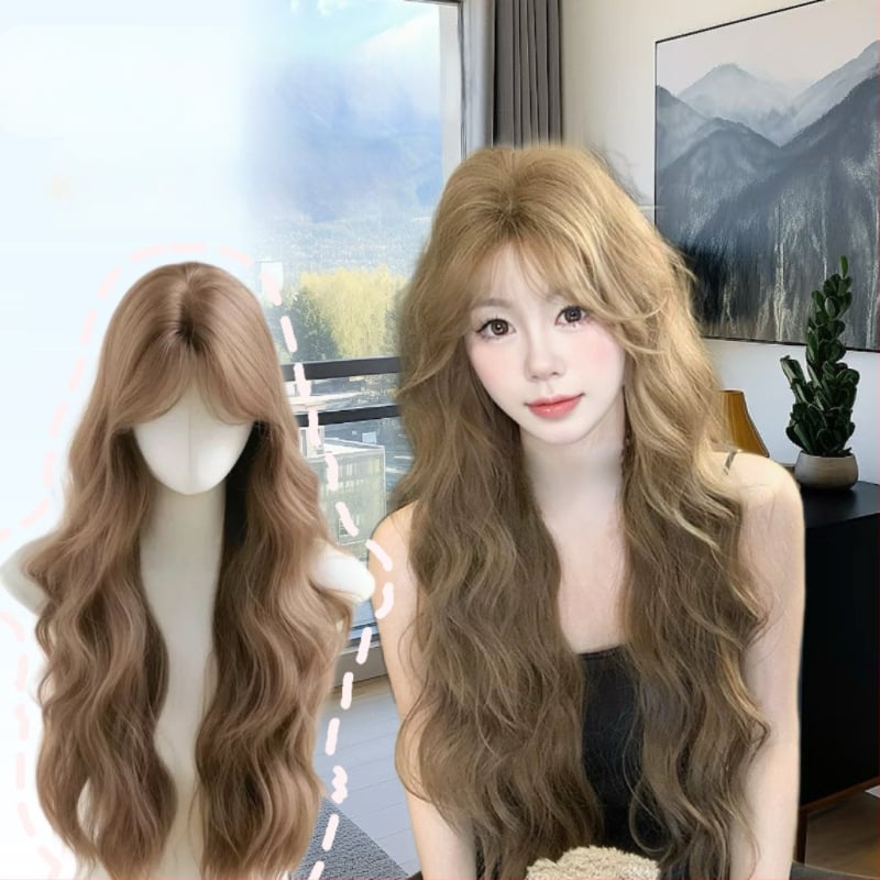 Dlhá kučeravá parochňa z vysokoteplotného hodvábu, kórejský štýl, stredný part, mechanická výroba