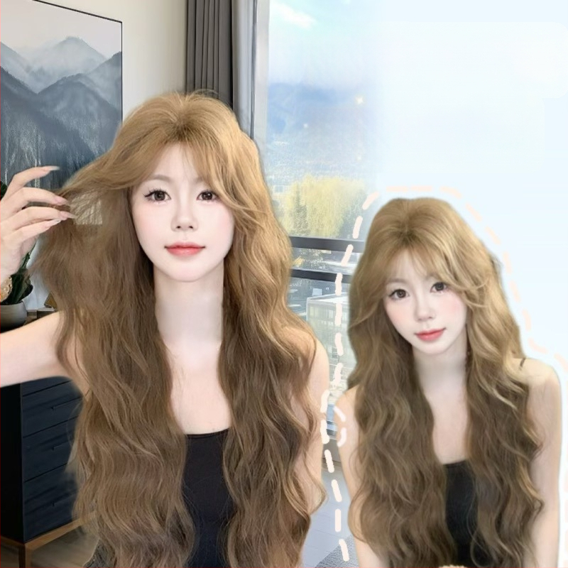 Dlhá kučeravá parochňa z vysokoteplotného hodvábu, kórejský štýl, stredný part, mechanická výroba