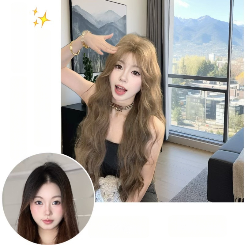 Dlhá kučeravá parochňa z vysokoteplotného hodvábu, kórejský štýl, stredný part, mechanická výroba