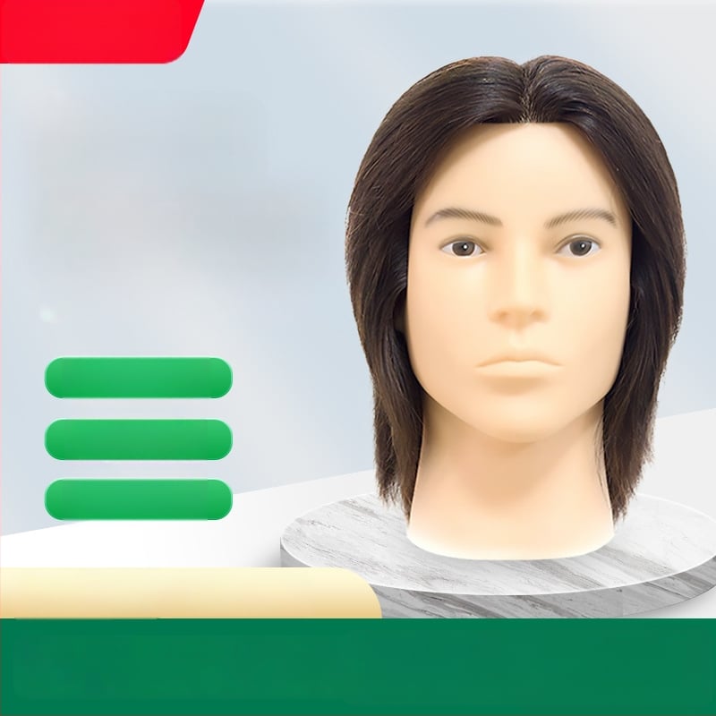 Manekínová hlava s pravými ľudskými vlasmi pre mužské účesy, model 12365, Jin-hee head model, krátke rovné vlasy, s možnosťou plochej alebo bočnej ofiny