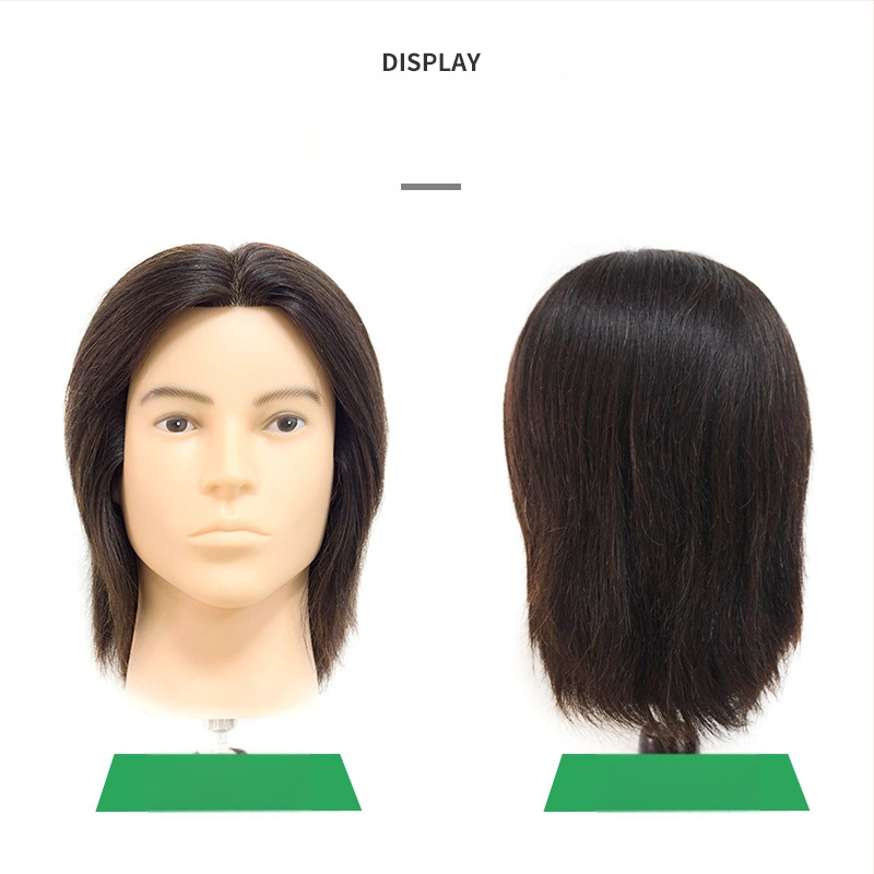 Manekínová hlava s pravými ľudskými vlasmi pre mužské účesy, model 12365, Jin-hee head model, krátke rovné vlasy, s možnosťou plochej alebo bočnej ofiny