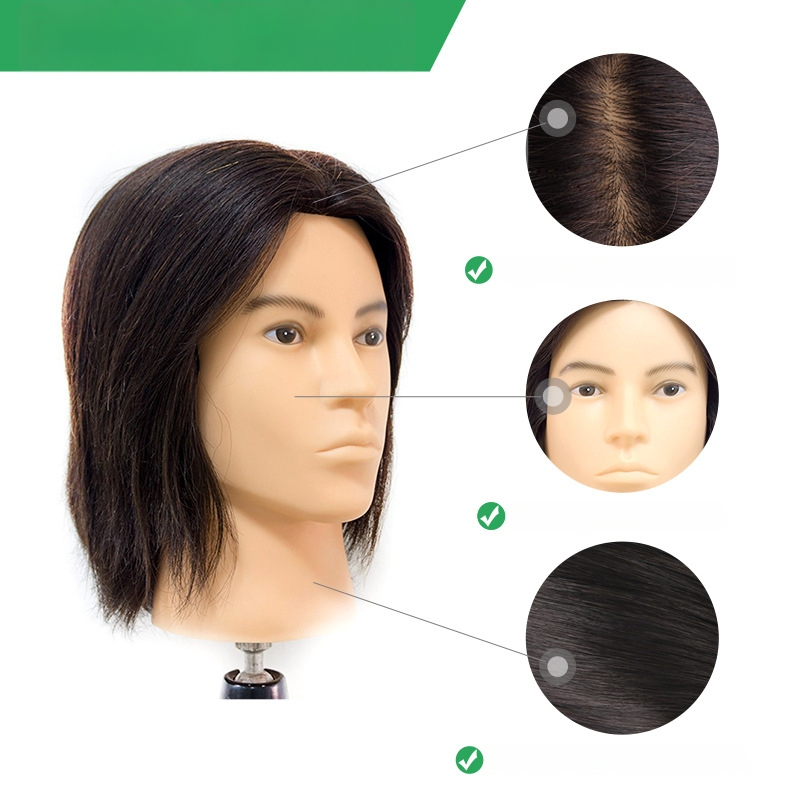 Manekínová hlava s pravými ľudskými vlasmi pre mužské účesy, model 12365, Jin-hee head model, krátke rovné vlasy, s možnosťou plochej alebo bočnej ofiny