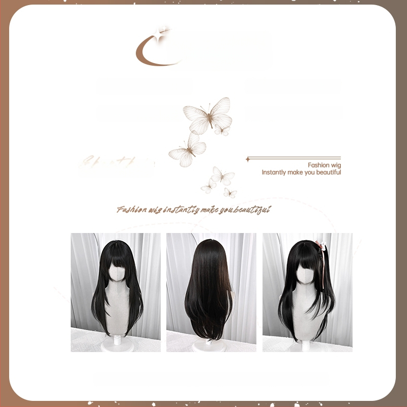 Dlhá rovná peruka s bočnými ofinkami, model XJ-GHH-005, materiál proteínový hodváb, mechanické spracovanie, tvaruje tvár, mladistvý vzhľad