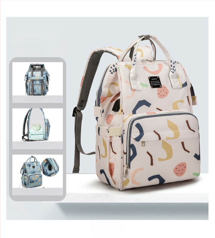 Torba za majke na putovanju – velik kapacitet, Oxford tkanina, USB priključak, suho/mokro odjeljak, cvjetni uzorak