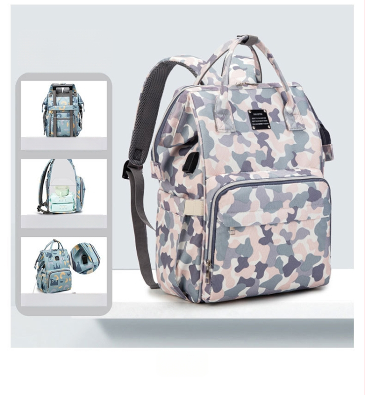 Torba za majke na putovanju – velik kapacitet, Oxford tkanina, USB priključak, suho/mokro odjeljak, cvjetni uzorak