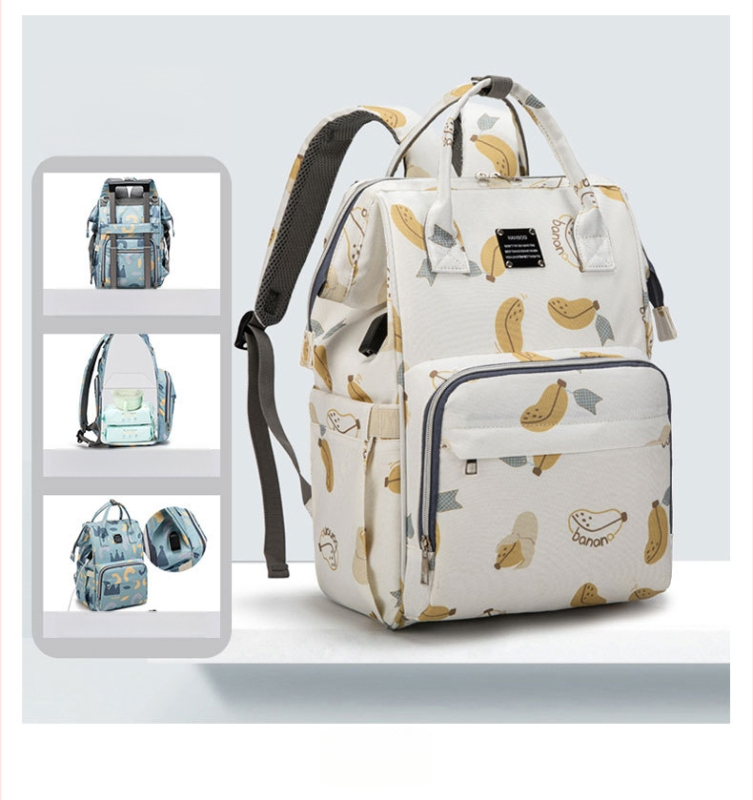 Torba za majke na putovanju – velik kapacitet, Oxford tkanina, USB priključak, suho/mokro odjeljak, cvjetni uzorak