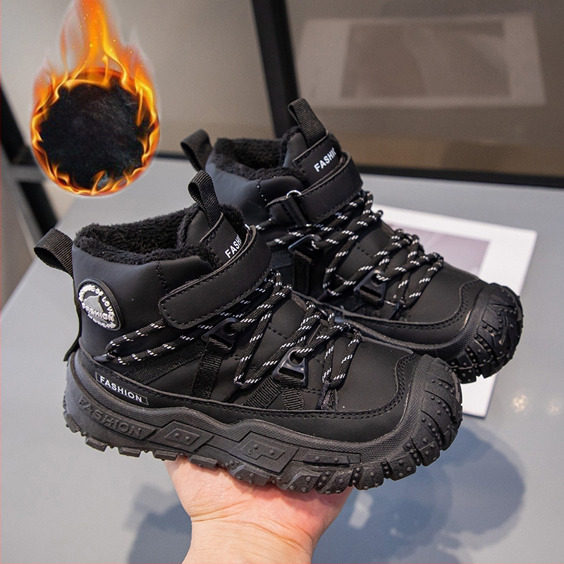 Detské nubukové slip-on čižmy, vyteplené fleesom, hrubé krátke čižmy s mäkkou podrážkou, casual štýl, vek 1–16 rokov