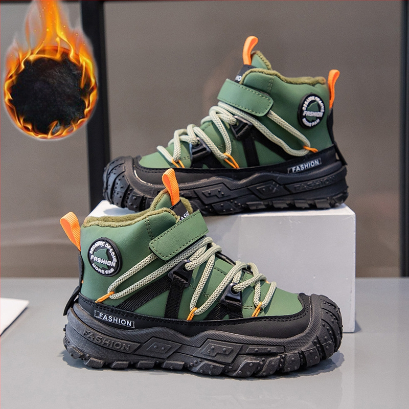 Detské nubukové slip-on čižmy, vyteplené fleesom, hrubé krátke čižmy s mäkkou podrážkou, casual štýl, vek 1–16 rokov