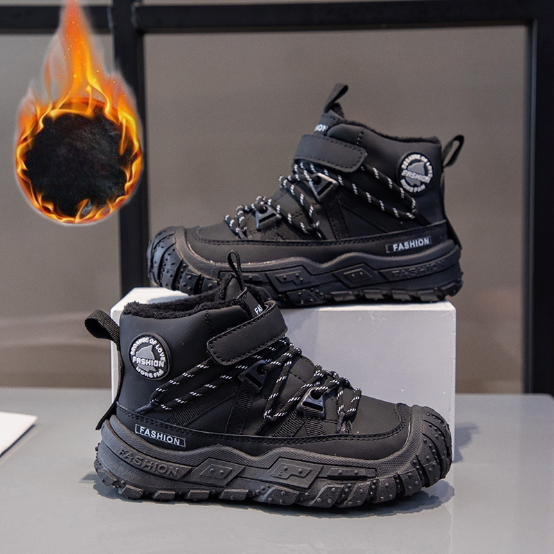 Detské nubukové slip-on čižmy, vyteplené fleesom, hrubé krátke čižmy s mäkkou podrážkou, casual štýl, vek 1–16 rokov