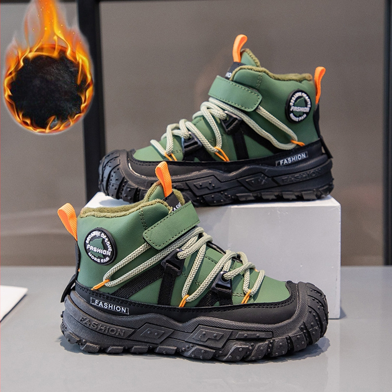 Detské nubukové slip-on čižmy, vyteplené fleesom, hrubé krátke čižmy s mäkkou podrážkou, casual štýl, vek 1–16 rokov