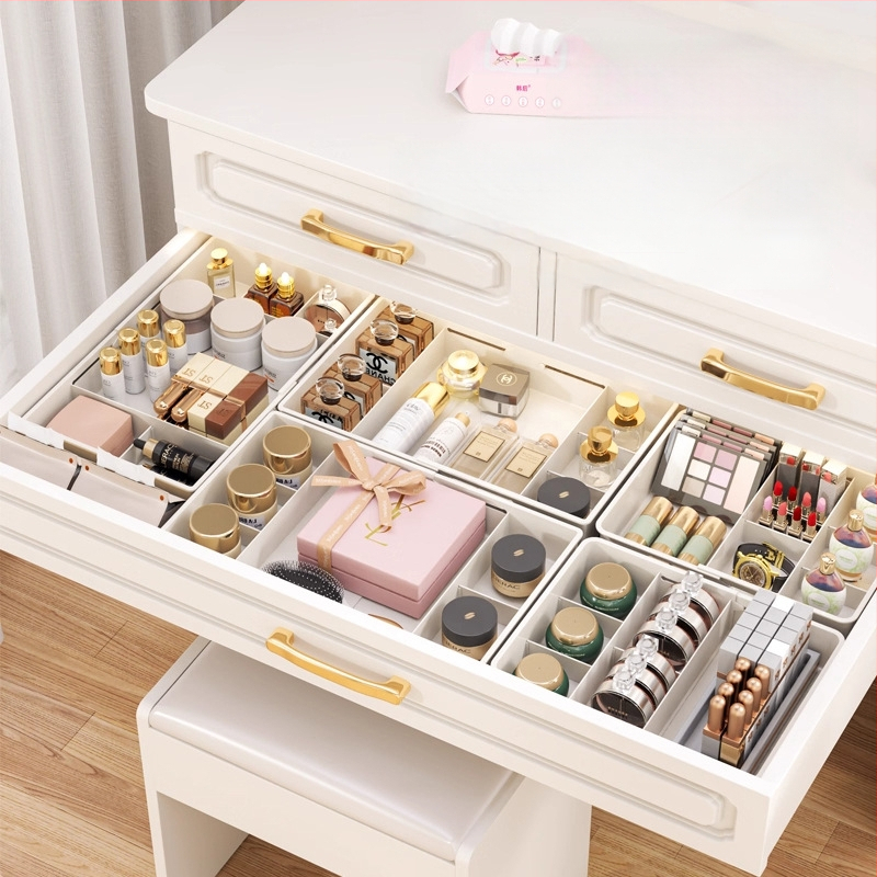 Laiendatav sahtli organiseerija karp jaotustükkidega, PP materjal, ilma kaaneta, eraldi jagaja kaasas, 1 L maht, sobib köögile, lauale, meigilauale ja sügavatele kappidele