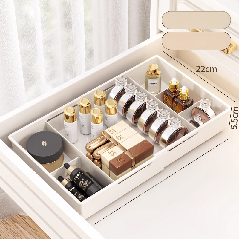 Laiendatav sahtli organiseerija karp jaotustükkidega, PP materjal, ilma kaaneta, eraldi jagaja kaasas, 1 L maht, sobib köögile, lauale, meigilauale ja sügavatele kappidele