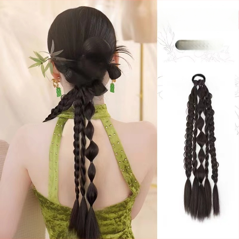 Parūka ar astiņu un pinumiem, zieds, vērptas pinumi, Jaunais ķīniešu stila kāzu frizūra – Zīmols Fujia, Modeļi FB002/MW156, Materiāls: augstas temperatūras stieple, Sievietēm