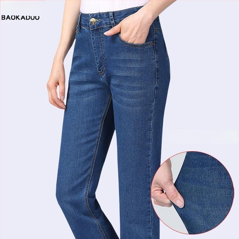 Naiste teksapüksid – sirge lõige, kõrge vöökoht, pikad püksid, paks denim puuvill (Denim Cotton; High Waist; Long Pants; Thickened)