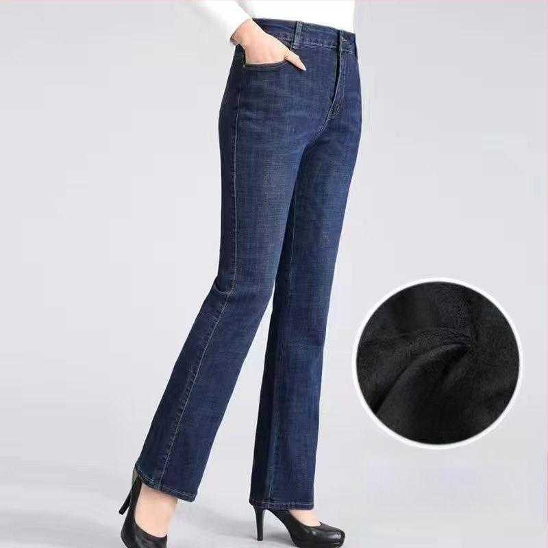 Naiste teksapüksid – sirge lõige, kõrge vöökoht, pikad püksid, paks denim puuvill (Denim Cotton; High Waist; Long Pants; Thickened)