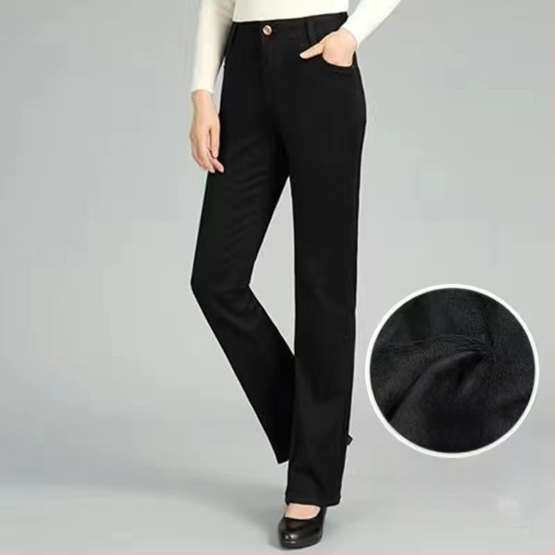 Naiste teksapüksid – sirge lõige, kõrge vöökoht, pikad püksid, paks denim puuvill (Denim Cotton; High Waist; Long Pants; Thickened)