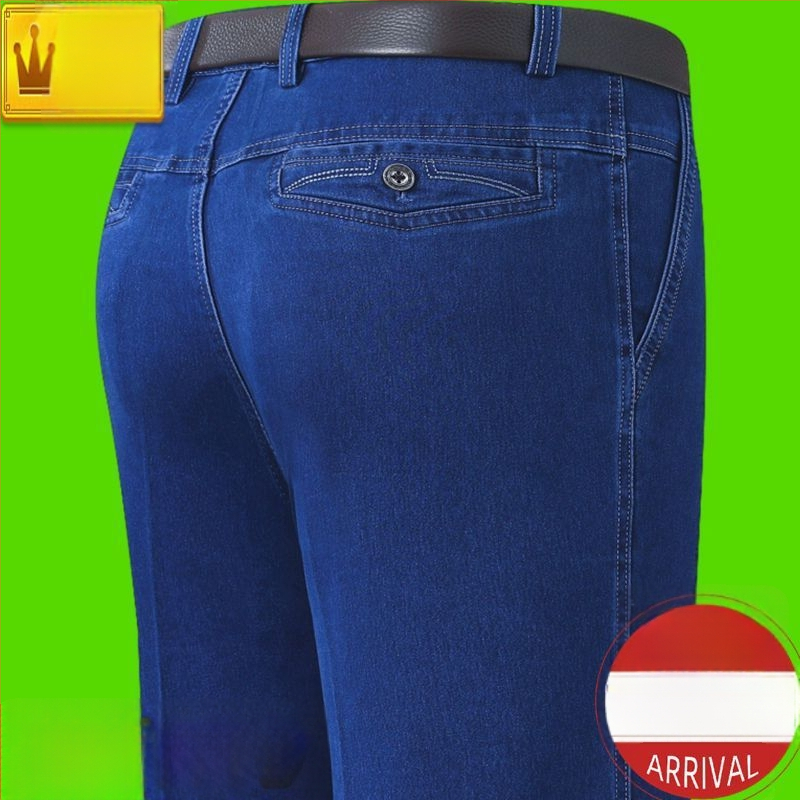 Meeste casual farkud: kõrge vöökoht, sirge lõige, tõmblukk, keskmine elastus