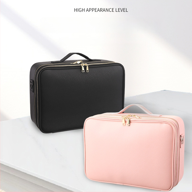 Beyony Prenosná kozmetická taška z PVC, veľkokapacitná, viacvrstvový profesionálny organizér na manikúru, tetovanie, vyšívanie a riasy