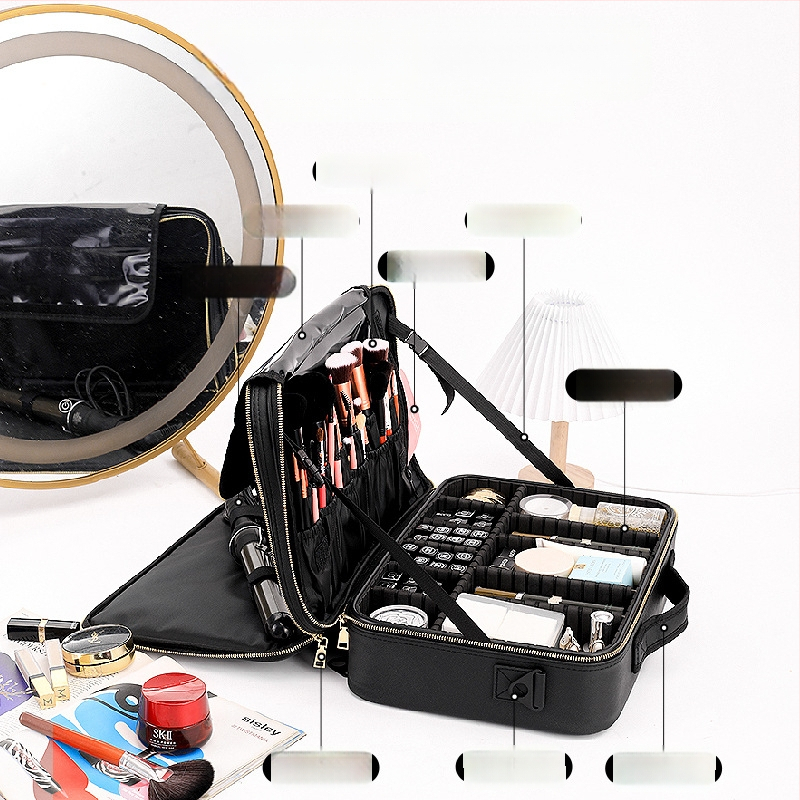 Beyony Prenosná kozmetická taška z PVC, veľkokapacitná, viacvrstvový profesionálny organizér na manikúru, tetovanie, vyšívanie a riasy