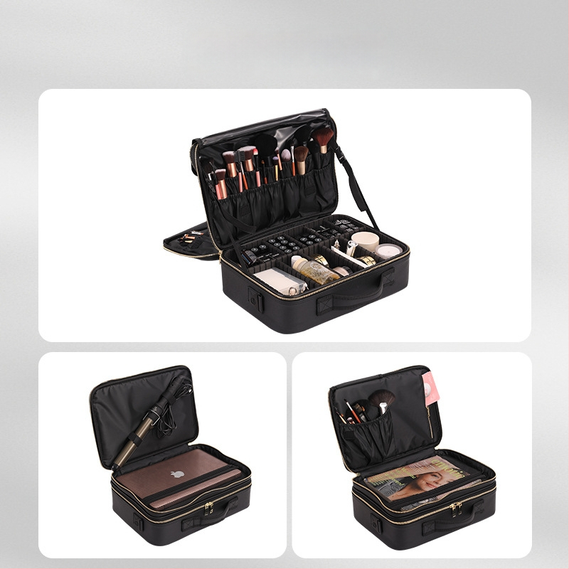 Beyony Prenosná kozmetická taška z PVC, veľkokapacitná, viacvrstvový profesionálny organizér na manikúru, tetovanie, vyšívanie a riasy