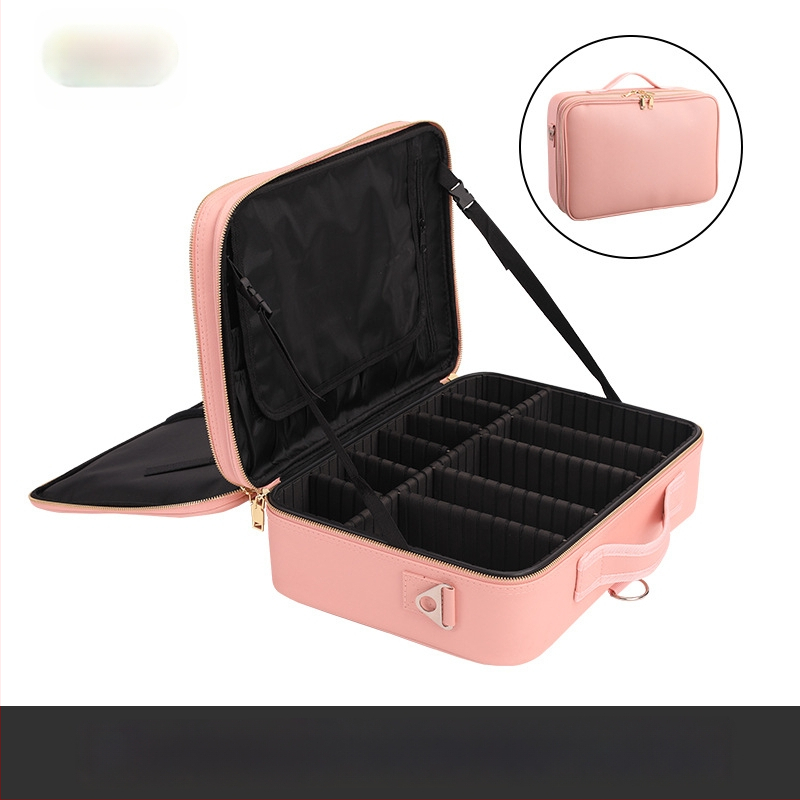 Beyony Prenosná kozmetická taška z PVC, veľkokapacitná, viacvrstvový profesionálny organizér na manikúru, tetovanie, vyšívanie a riasy