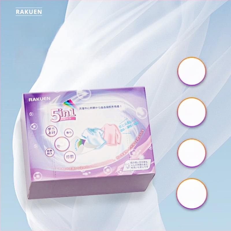 Japonské štýlové farebne absorbčné pracie listy - 5 v 1, proti škvrnám, proti prenášaniu farieb, dlhotrvajúca vôňa (90 listov)