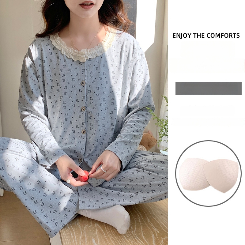 Emade imetamise pijamakomplekt, pikad varrukad, ümmargune kaelus, vaba stiil, 95% polüester + 5% elastaani