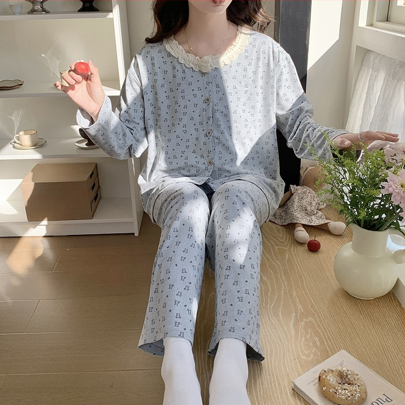 Emade imetamise pijamakomplekt, pikad varrukad, ümmargune kaelus, vaba stiil, 95% polüester + 5% elastaani