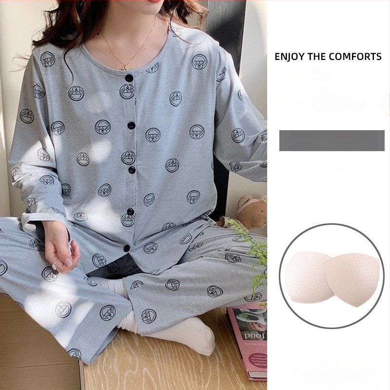 Emade imetamise pijamakomplekt, pikad varrukad, ümmargune kaelus, vaba stiil, 95% polüester + 5% elastaani