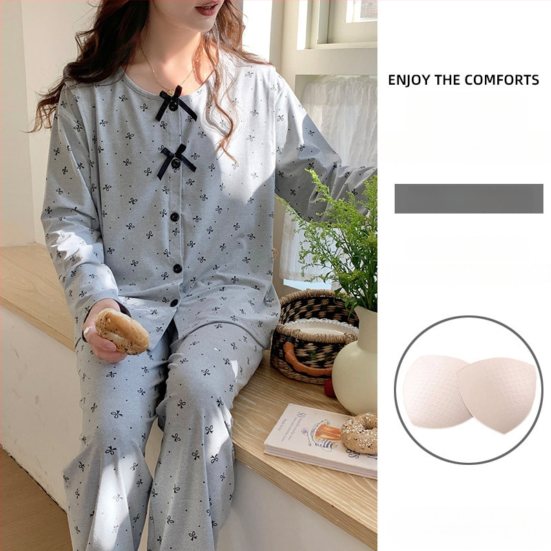 Emade imetamise pijamakomplekt, pikad varrukad, ümmargune kaelus, vaba stiil, 95% polüester + 5% elastaani