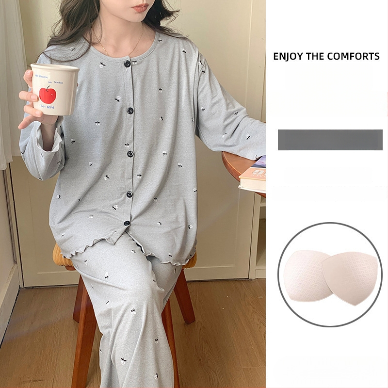 Emade imetamise pijamakomplekt, pikad varrukad, ümmargune kaelus, vaba stiil, 95% polüester + 5% elastaani